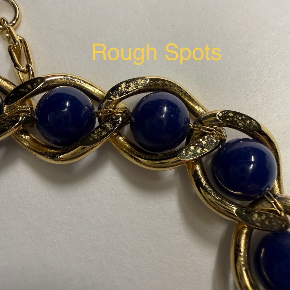 Napier Necklace 24 Inches Dark Blue Beaded Chunky Gold Tone Vintage Signed - Picture 5 of 8